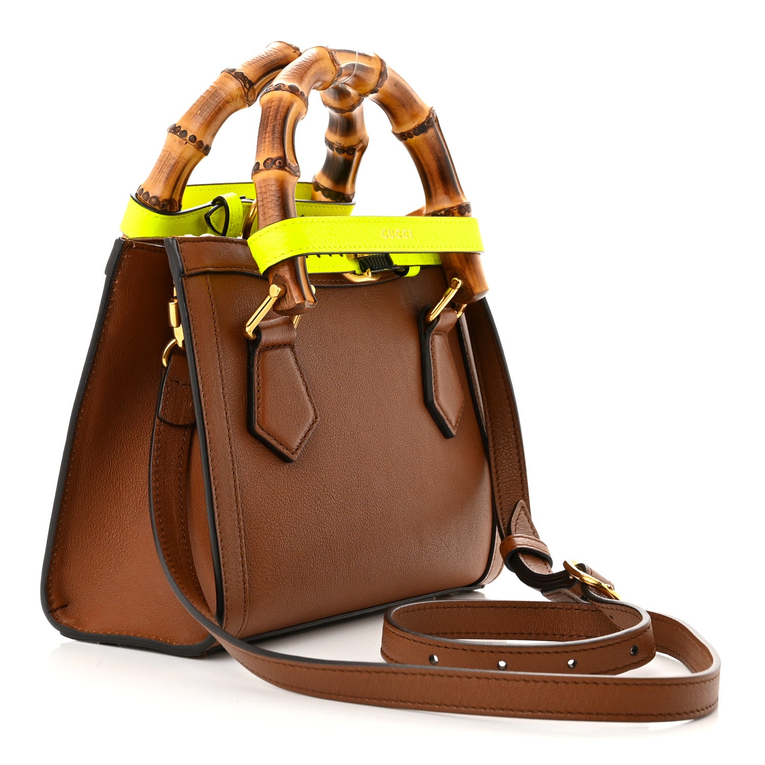 Gucci Wonka Grain Calfskin Mini Diana Tote Bag Cuir Yellow Fluo 3 of 12