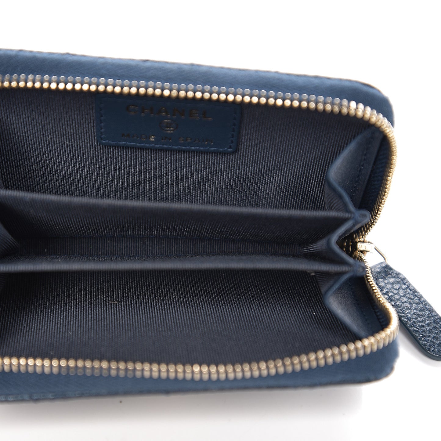 Iridescent Caviar Quilted Zip Coin Purse Dark Blue