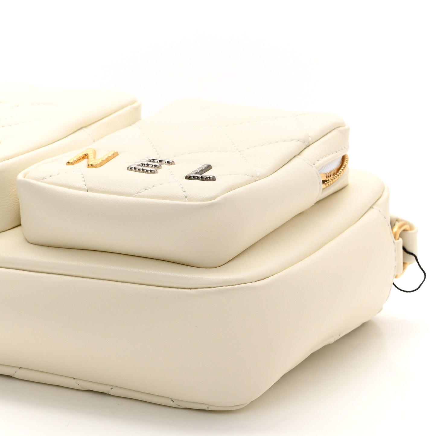 Calfskin Quilted Small Camera Case White