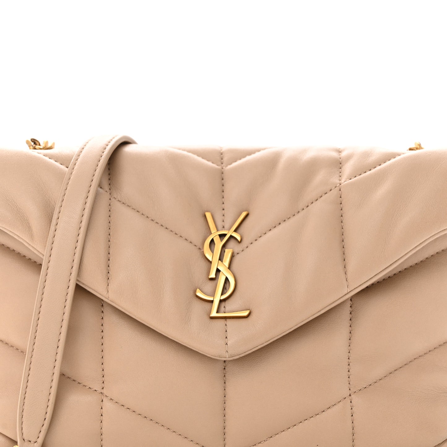 Lambskin Quilted Toy Loulou Puffer Monogram Chain Satchel Dark Beige