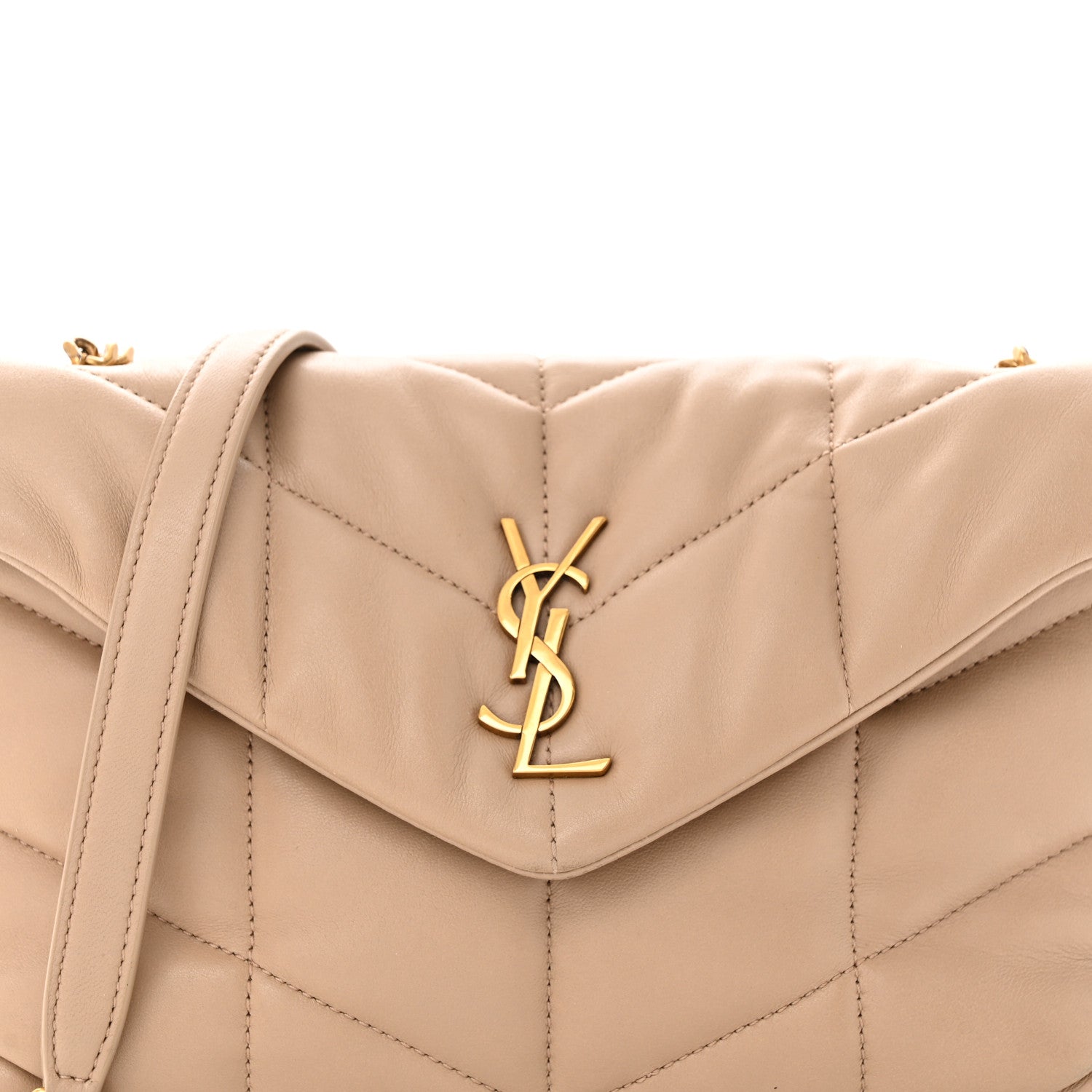 Saint Laurent Lambskin Quilted Toy Loulou Puffer Monogram Chain Satchel Dark Beige 8 of 19