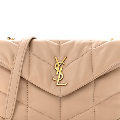 Saint Laurent Lambskin Quilted Toy Loulou Puffer Monogram Chain Satchel Dark Beige 8 of 19