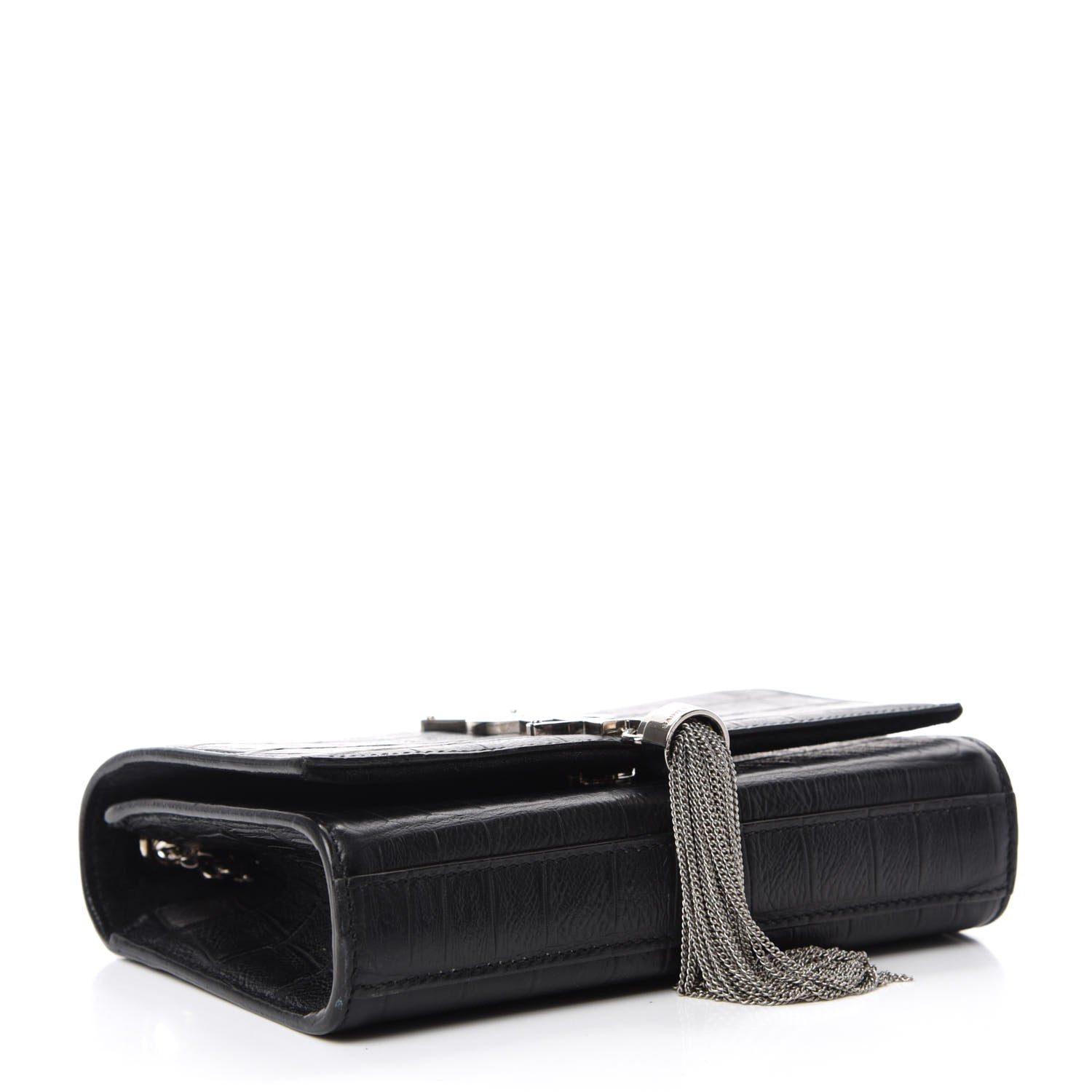 Saint Laurent Calfskin Crocodile Embossed Monogram Small Kate Tassel Satchel Black 4 of 9