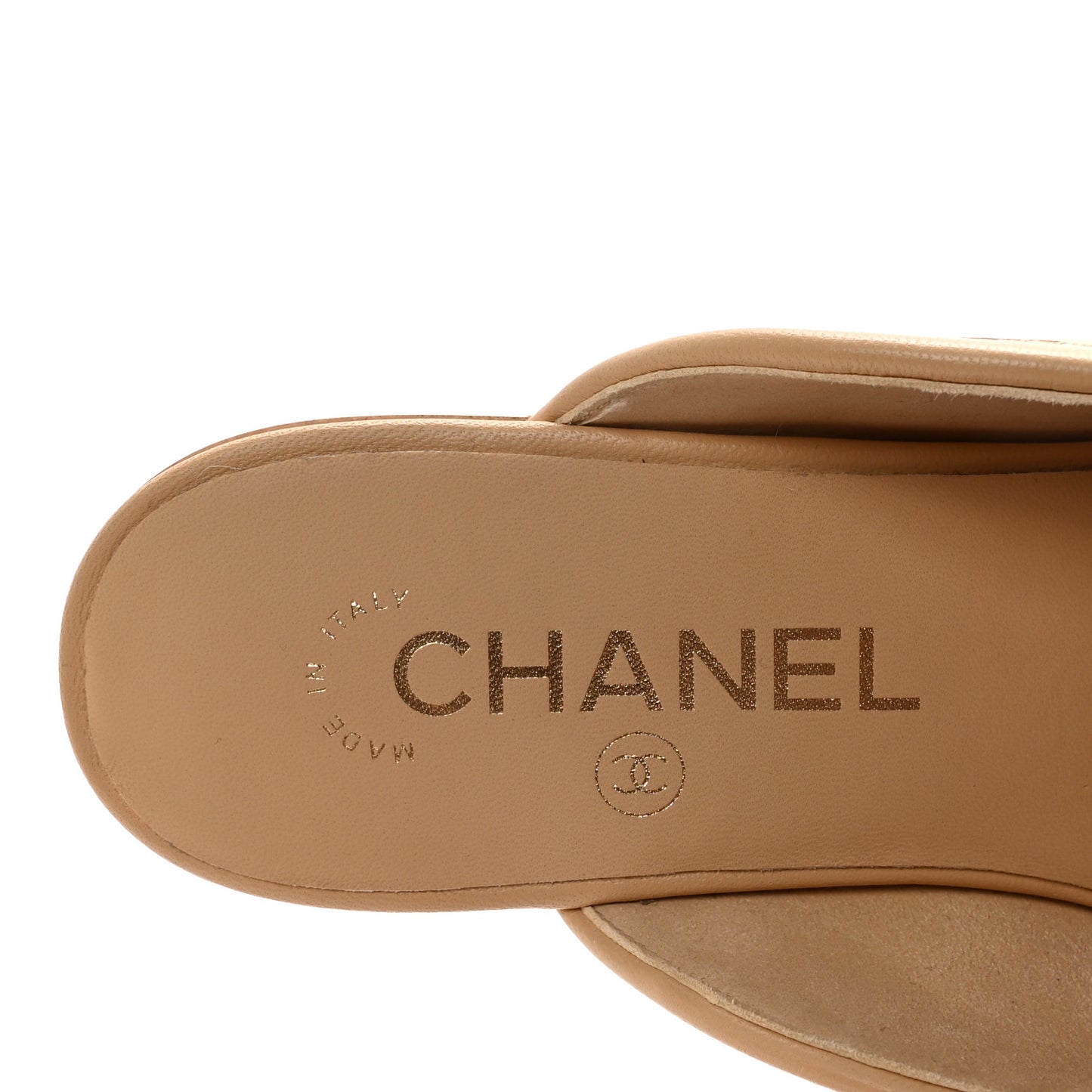 Lambskin Pearl CC Mules 36.5 Beige