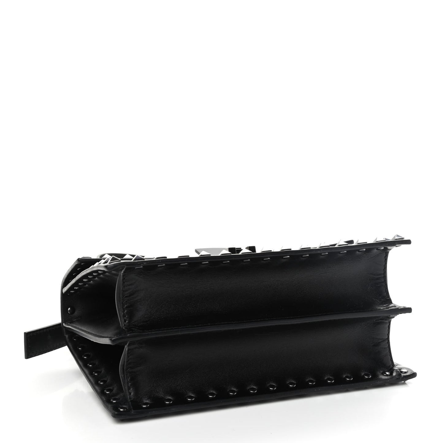 Calfskin Rockstud Flap Top Handle Crossbody Bag Black