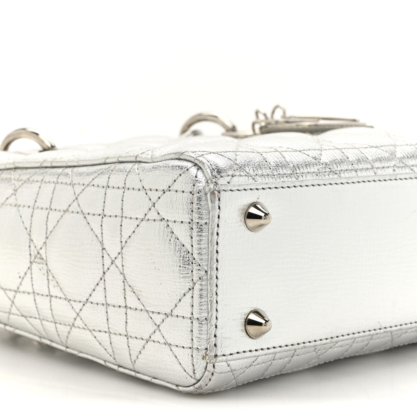 Metallic Grained Calfskin Cannage Small Lucky Badges My Lady Dior Silver