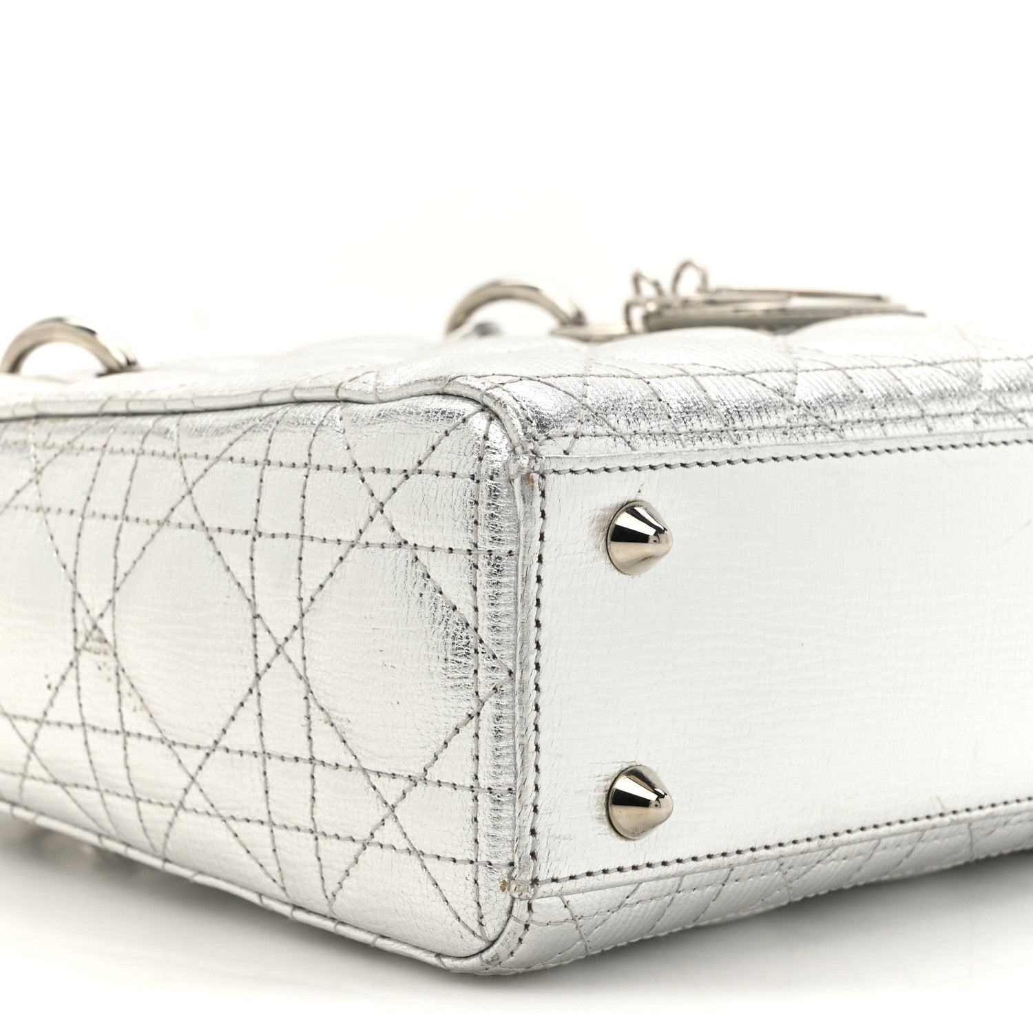 Christian Dior Metallic Grained Calfskin Cannage Small Lucky Badges My Lady Dior Silver 10 of 15