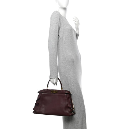 Fendi Vitello Seta Waves Bi-Color Medium Peekaboo Iconic Satchel Bordeaux Latte 2 of 9