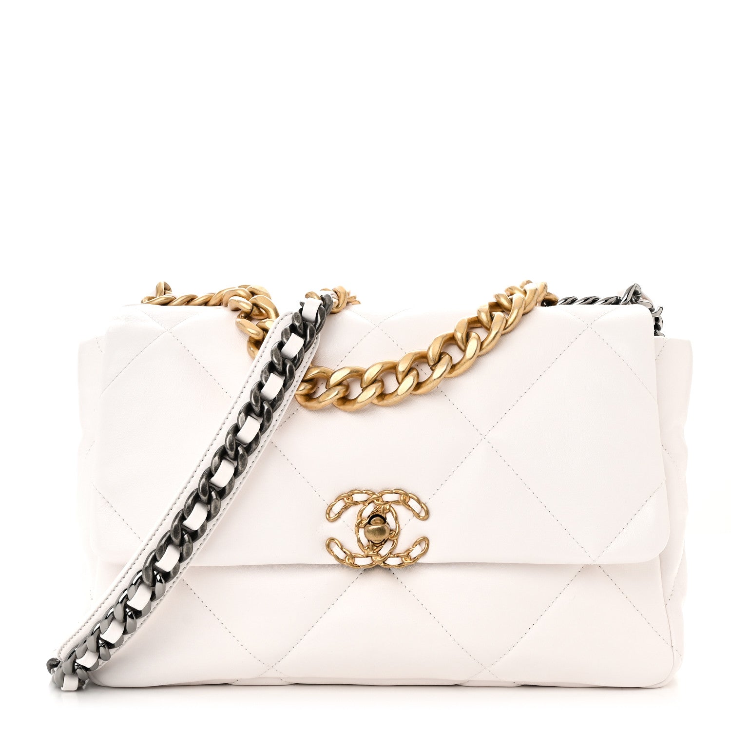 Chanel Lambskin Quilted Large Chanel 19 Flap White 1 of 10