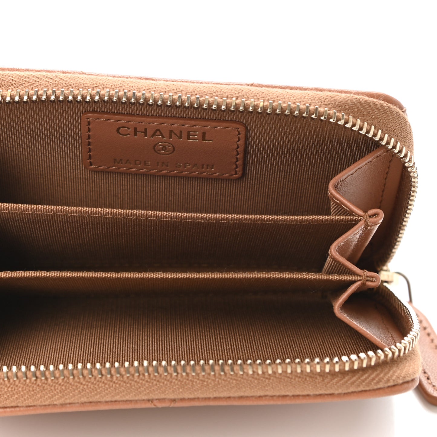 Lambskin Quilted Chanel 19 Zip Around Coin Purse Wallet Brown