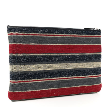 Chanel Striped Canvas Deauville Pouch Clutch Beige 3 of 7