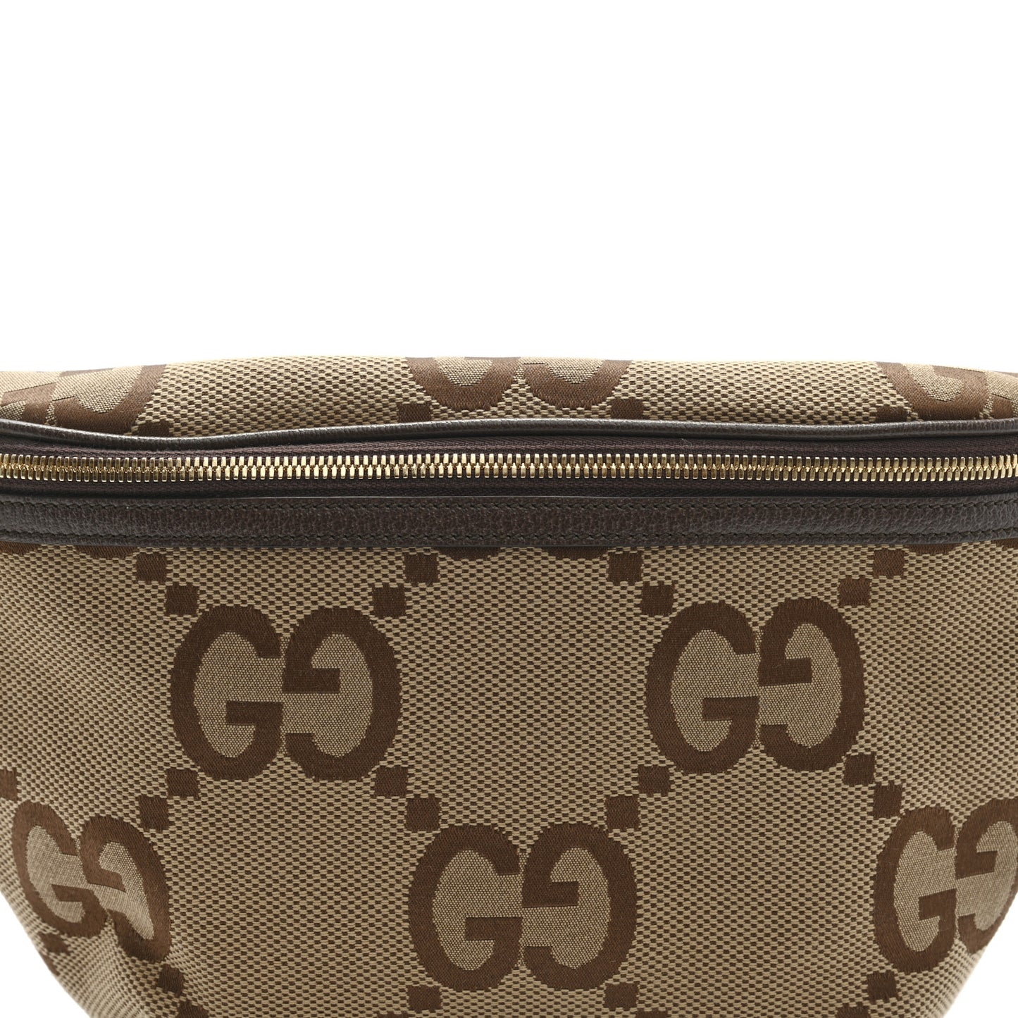 Monogram Jumbo GG Textured Dollar Calfskin Web Belt Bag Camel Ebony New Acero