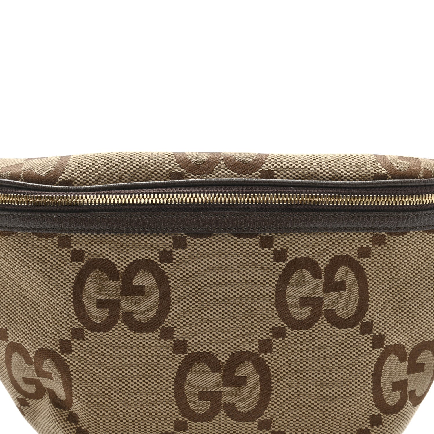 Gucci Monogram Jumbo GG Textured Dollar Calfskin Web Belt Bag Camel Ebony New Acero 7 of 9