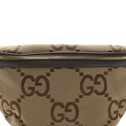 Gucci Monogram Jumbo GG Textured Dollar Calfskin Web Belt Bag Camel Ebony New Acero 7 of 9