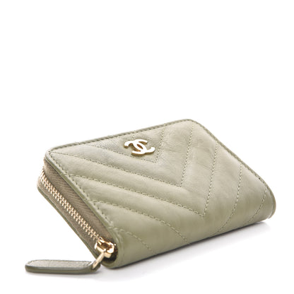 Chanel Calfskin Chevron Quilted Zip Around Coin Purse Green 4 of 8