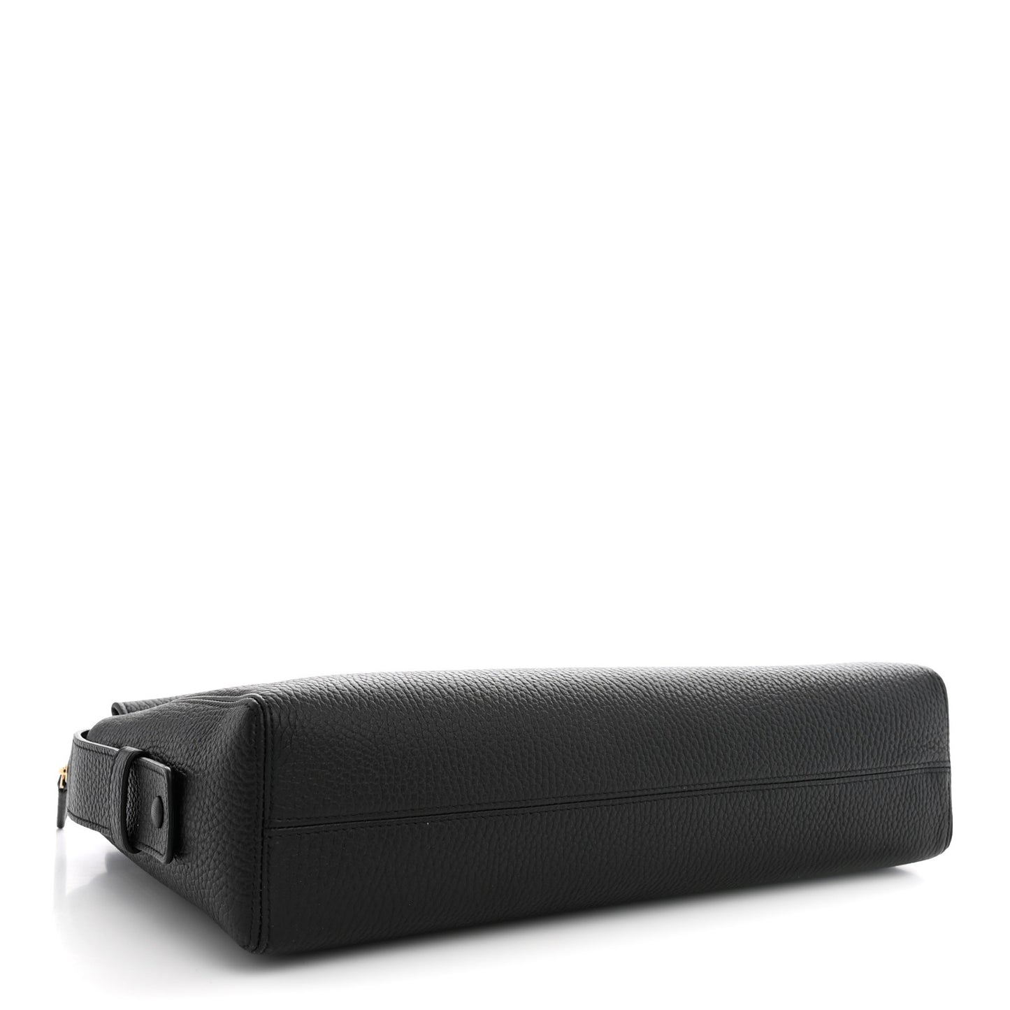 Grained Calfskin Large Zippered Pouch Black
