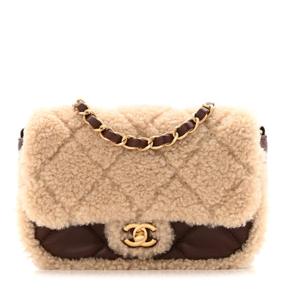 Chanel Shearling Lambskin Quilted Mini Furry Coco Flap Beige Dark Brown 1 of 10