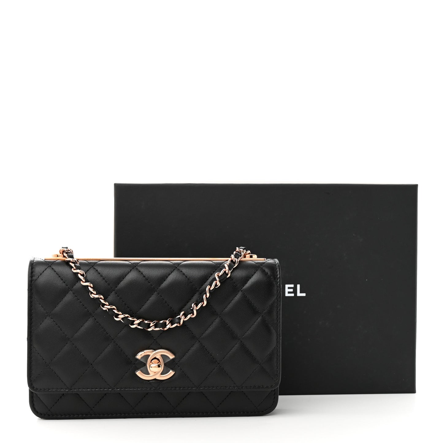 Lambskin Quilted Trendy CC Wallet On Chain WOC Black