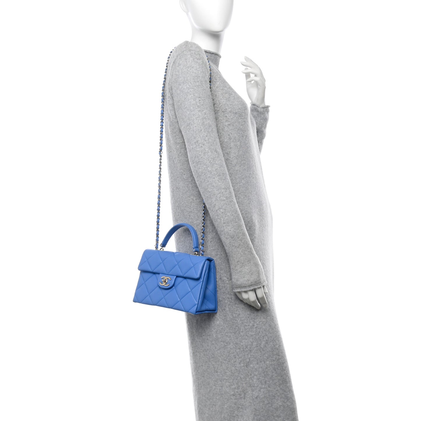 Caviar Quilted Mini Retro Twist Top Handle Flap Blue