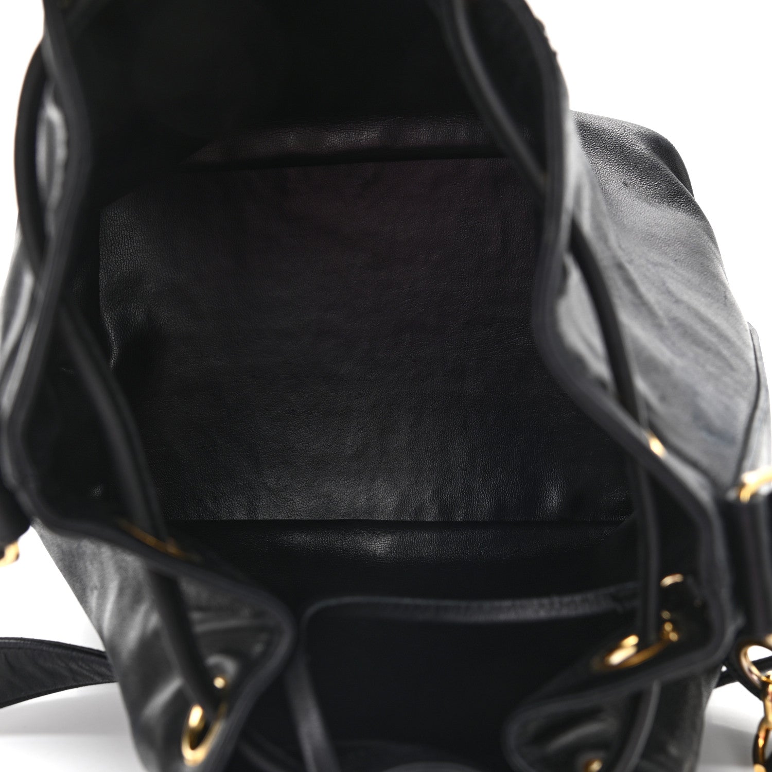 Chanel Lambskin CC Stitched Drawstring Bucket Bag Black 6 of 13