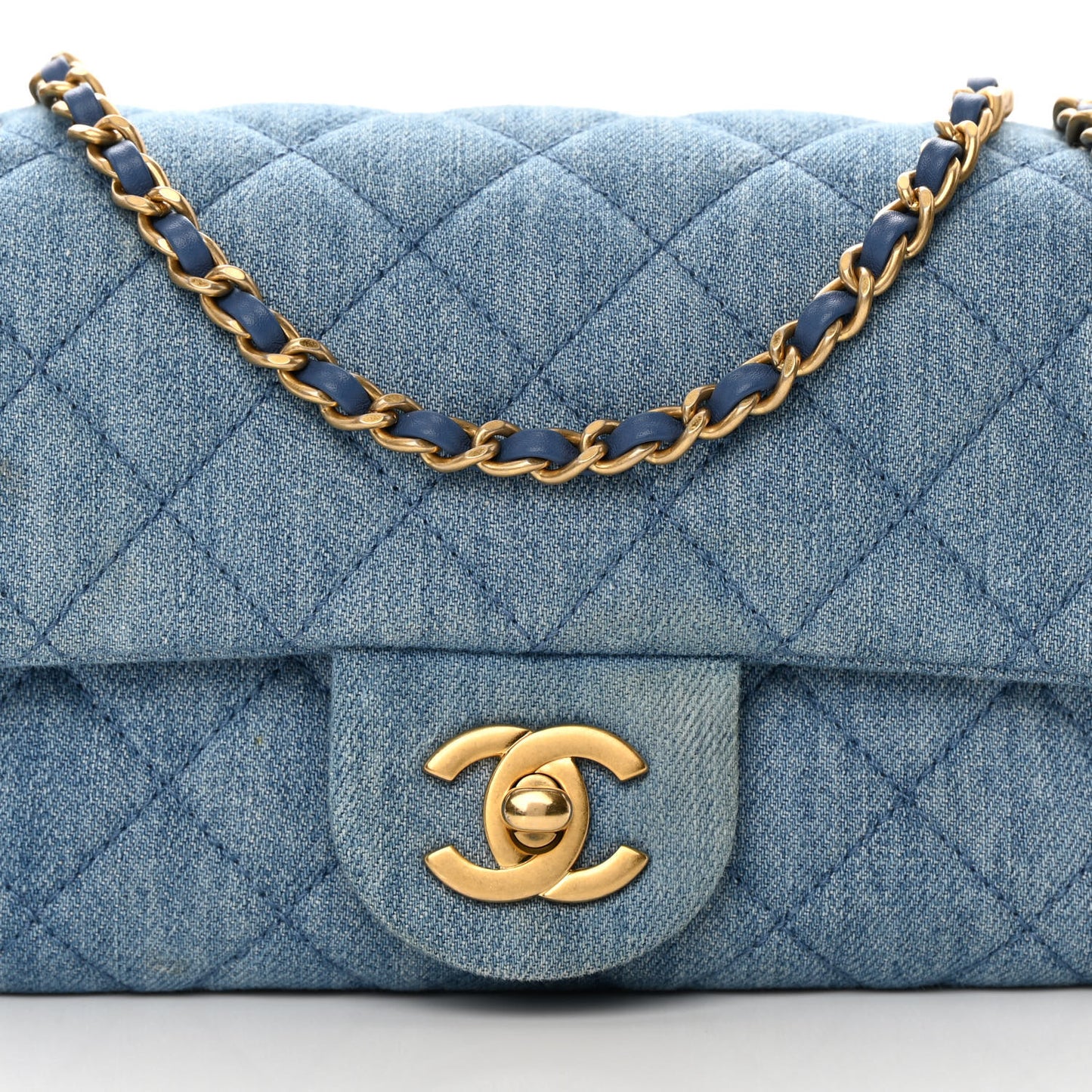 Denim Quilted Mini Pearl Crush Rectangular Flap Blue