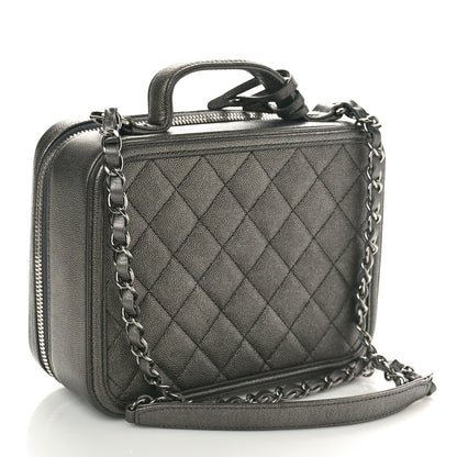 Chanel Metallic Caviar Quilted Medium CC Filigree Vanity Case Dark Silver 3 of 11
