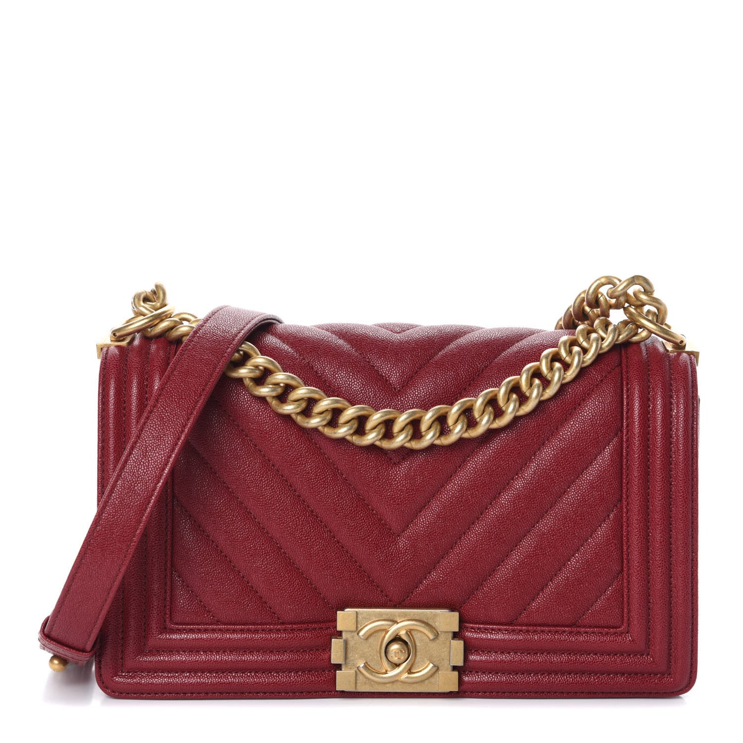 Caviar Chevron Quilted Medium Boy Flap Red