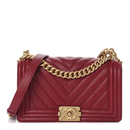 Chanel Caviar Chevron Quilted Medium Boy Flap Red 1 of 10
