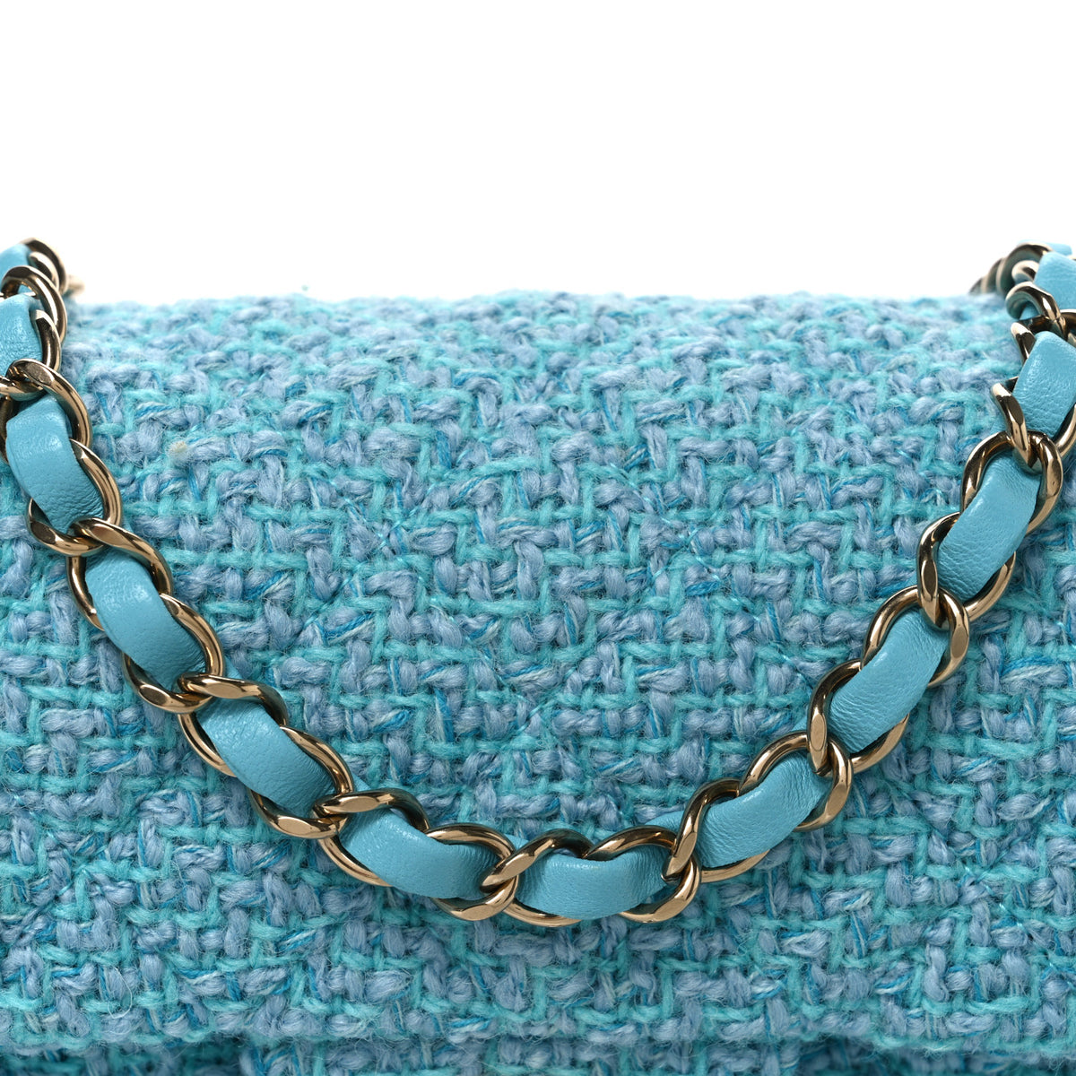 Chanel Wool Tweed Quilted Mini Rectangular Flap Turquoise Light Blue 8 of 10