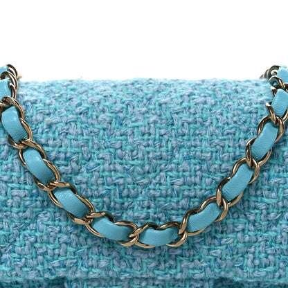 Chanel Wool Tweed Quilted Mini Rectangular Flap Turquoise Light Blue 8 of 10