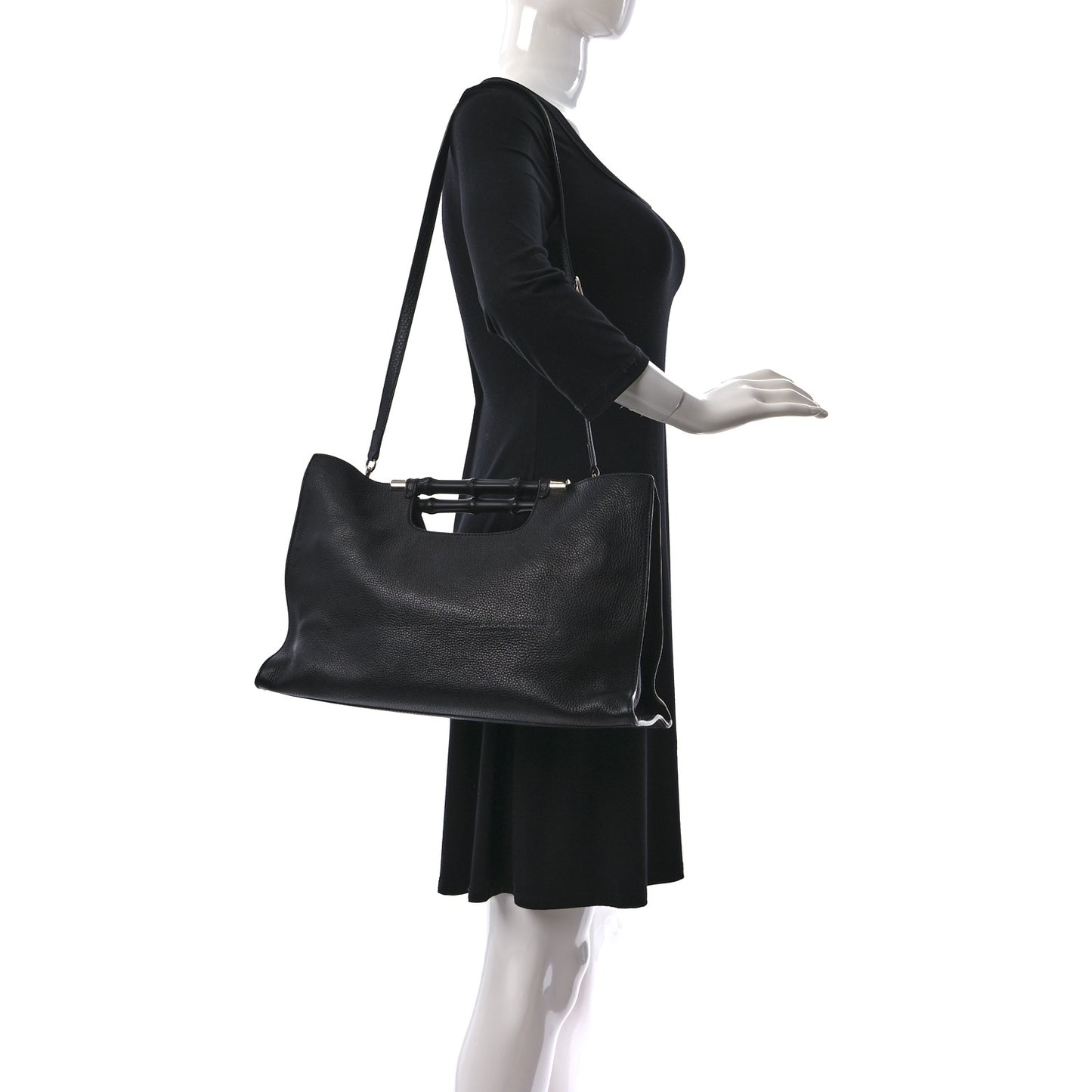 Calfskin Medium Bamboo Daily Shopper Black