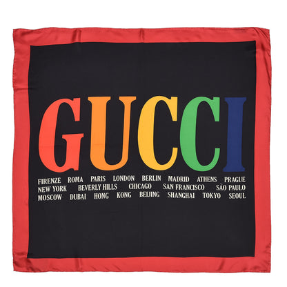 Gucci Silk Gucci Multiworld Square Scarf Black Multicolor 1 of 5