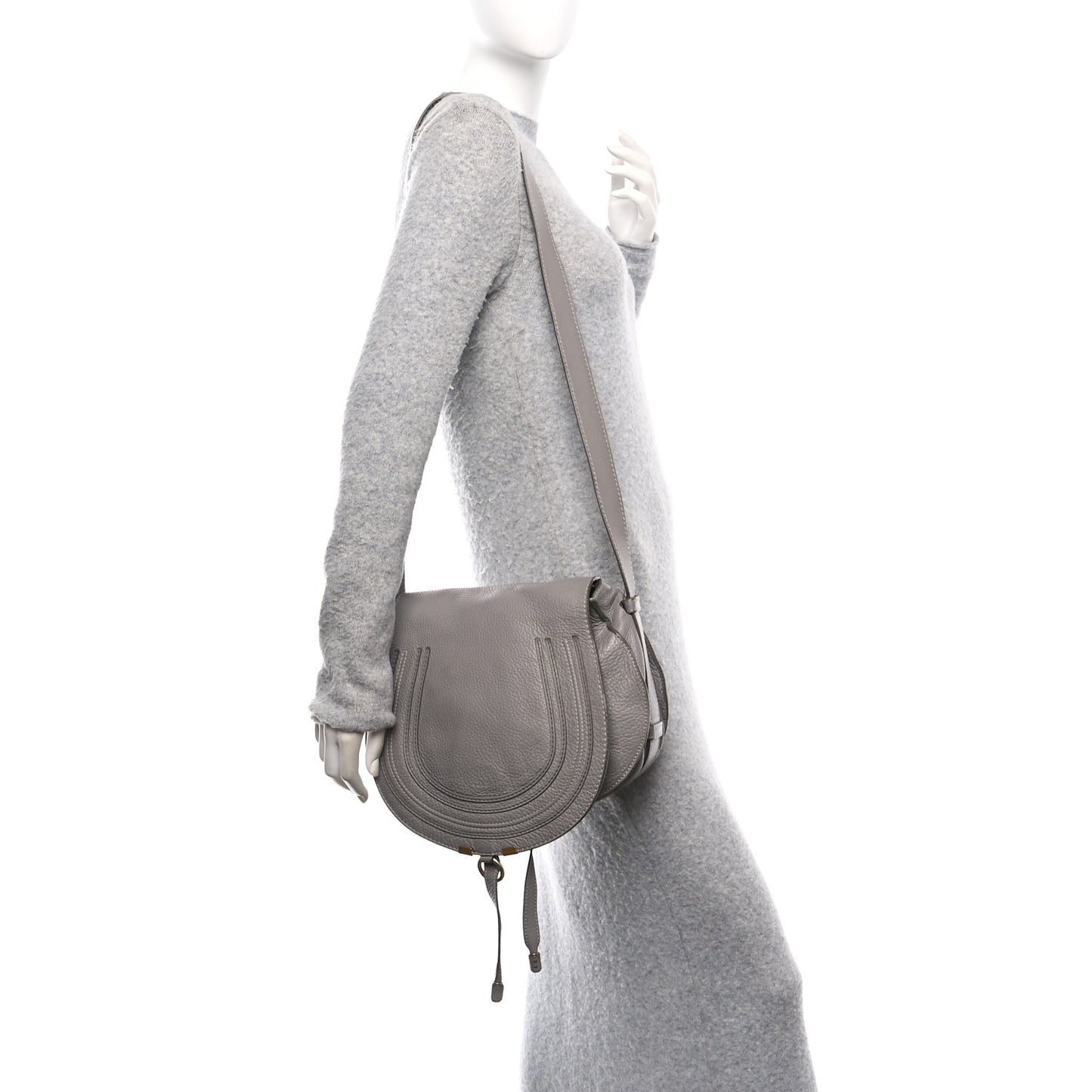Calfskin Medium Marcie Round Crossbody Bag Cashmere Grey