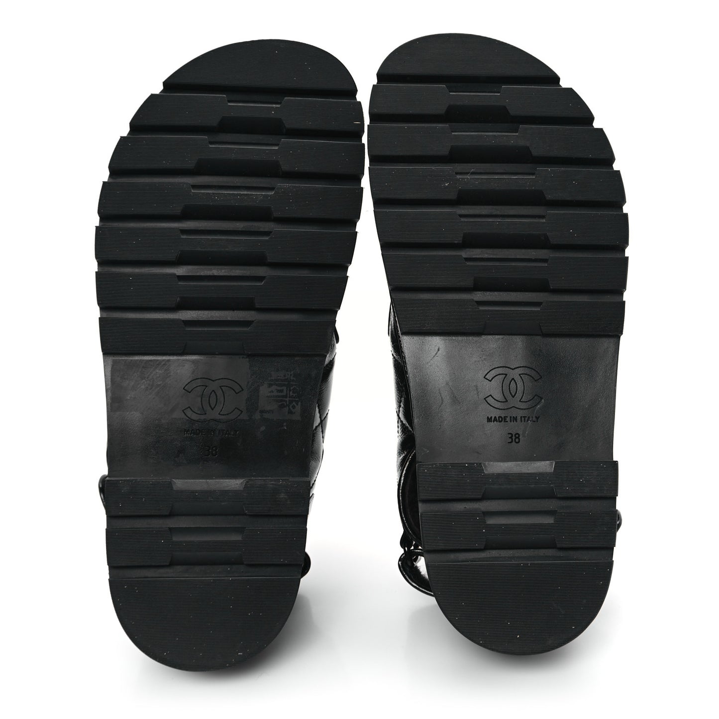 Laminated Lambskin Shearling Crystal CC Velcro Dad Platform Sandals 38 Black