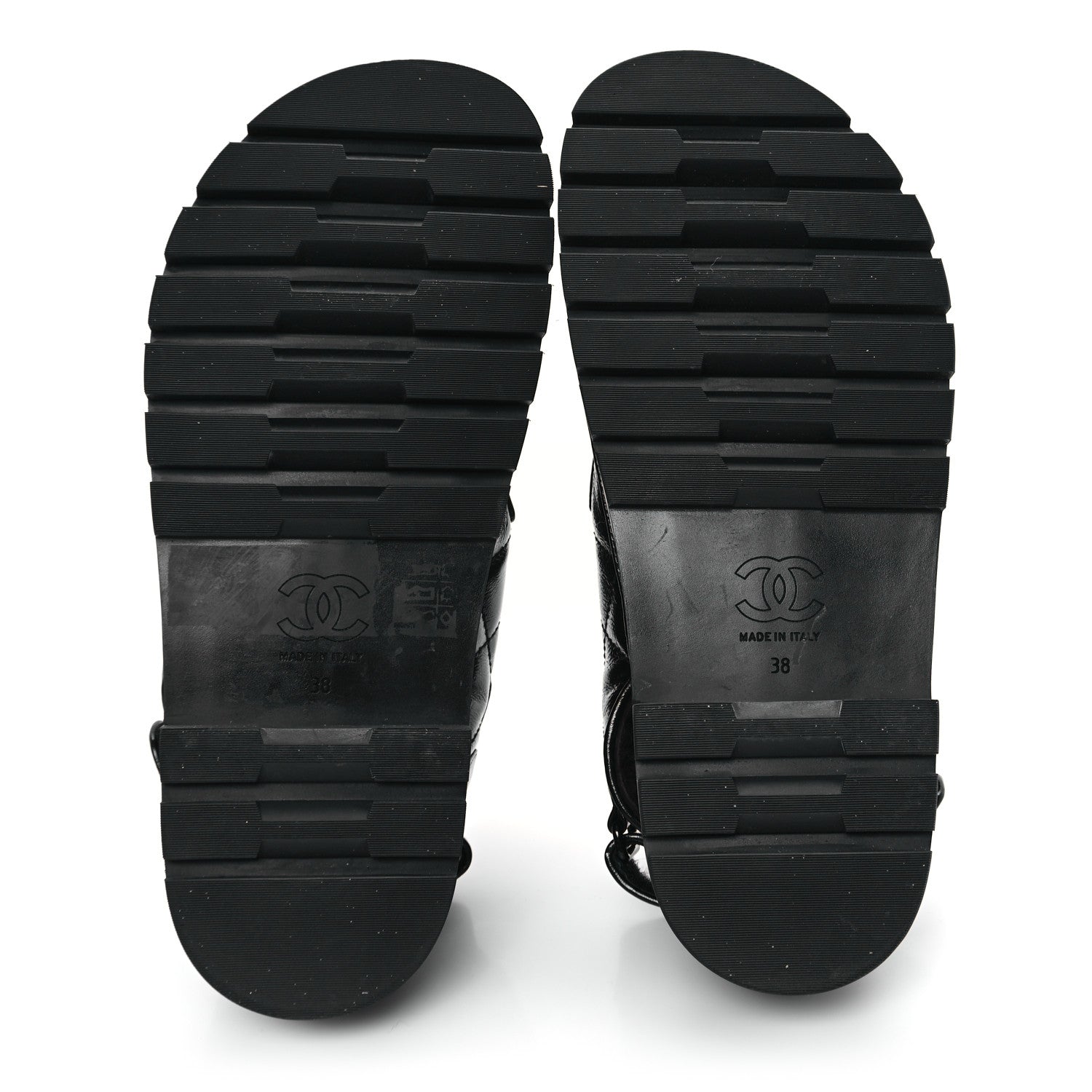 Chanel Laminated Lambskin Shearling Crystal CC Velcro Dad Platform Sandals 38 Black 6 of 11