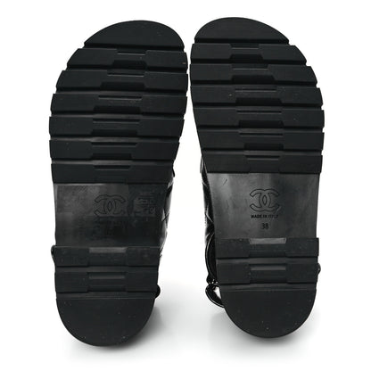 Chanel Laminated Lambskin Shearling Crystal CC Velcro Dad Platform Sandals 38 Black 6 of 11