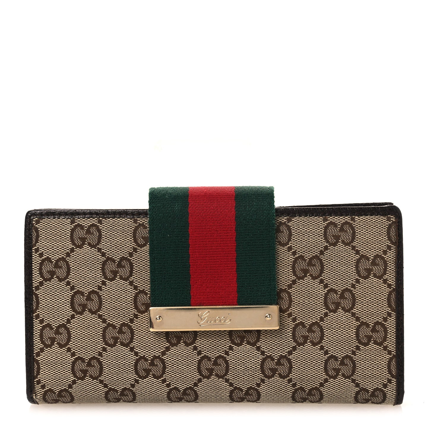 Monogram Calfskin Ladies Web Continental Wallet Beige Ebony Cocoa