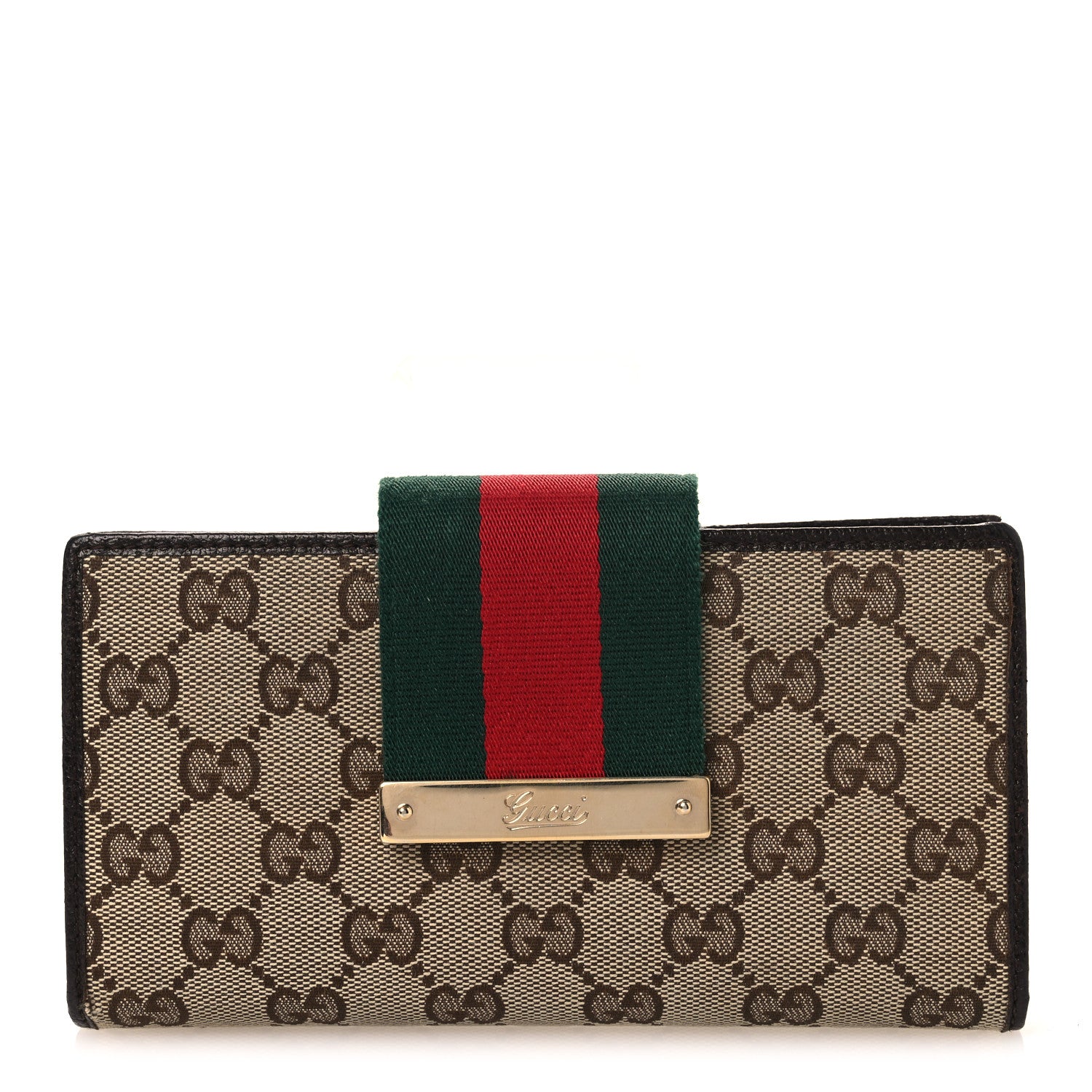 Gucci Monogram Calfskin Ladies Web Continental Wallet Beige Ebony Cocoa 1 of 8