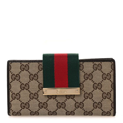 Gucci Monogram Calfskin Ladies Web Continental Wallet Beige Ebony Cocoa 1 of 8