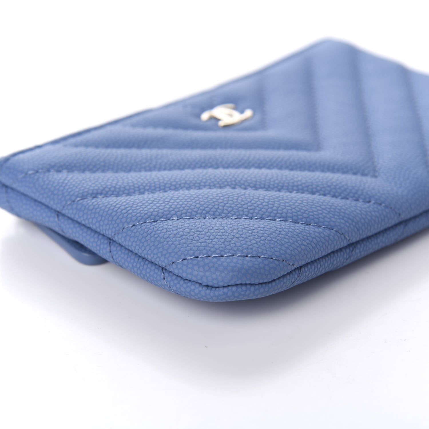 Chanel Caviar Flat Chevron Quilted Small Cosmetic Case Blue 6 of 10