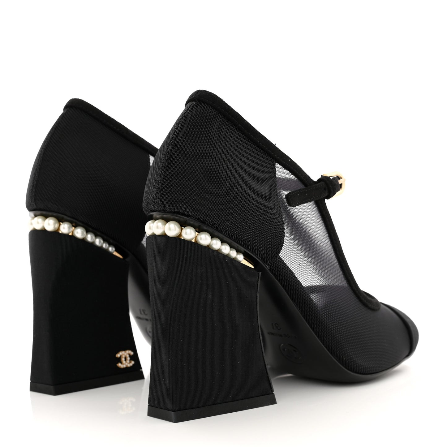 Mesh Suede Grosgrain Pearls Cap Toe Open Slingback Pumps 37 Black