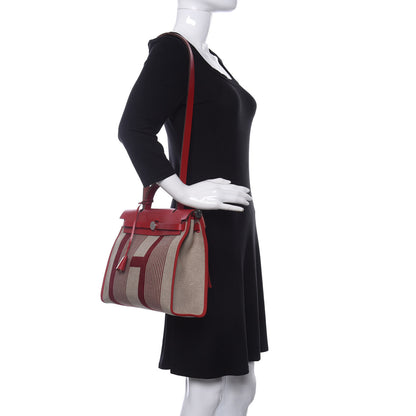 Hermes Vache Hunter Toile H Vibration Herbag Zip 31 PM Bordeaux Ficelle Rouge Piment 2 of 9