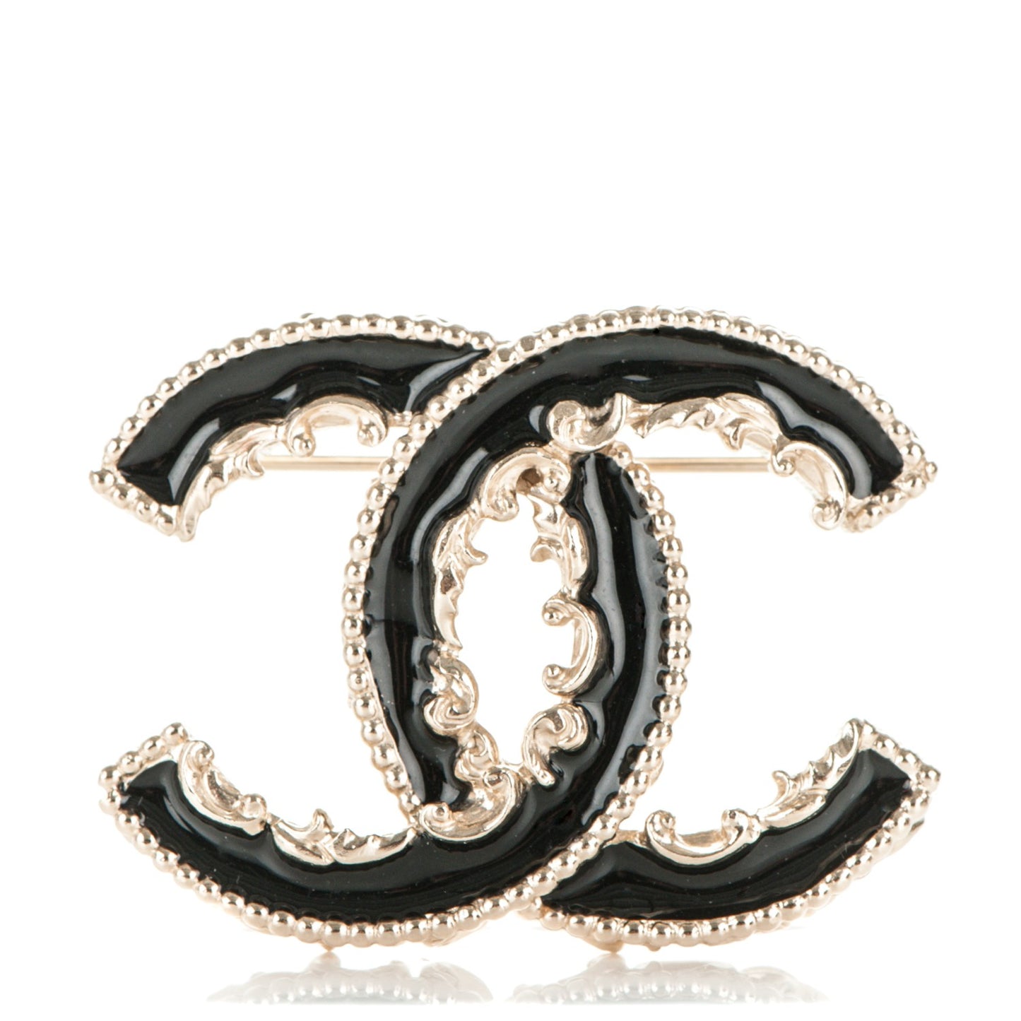 Enamel CC Baroque Brooch Black Gold
