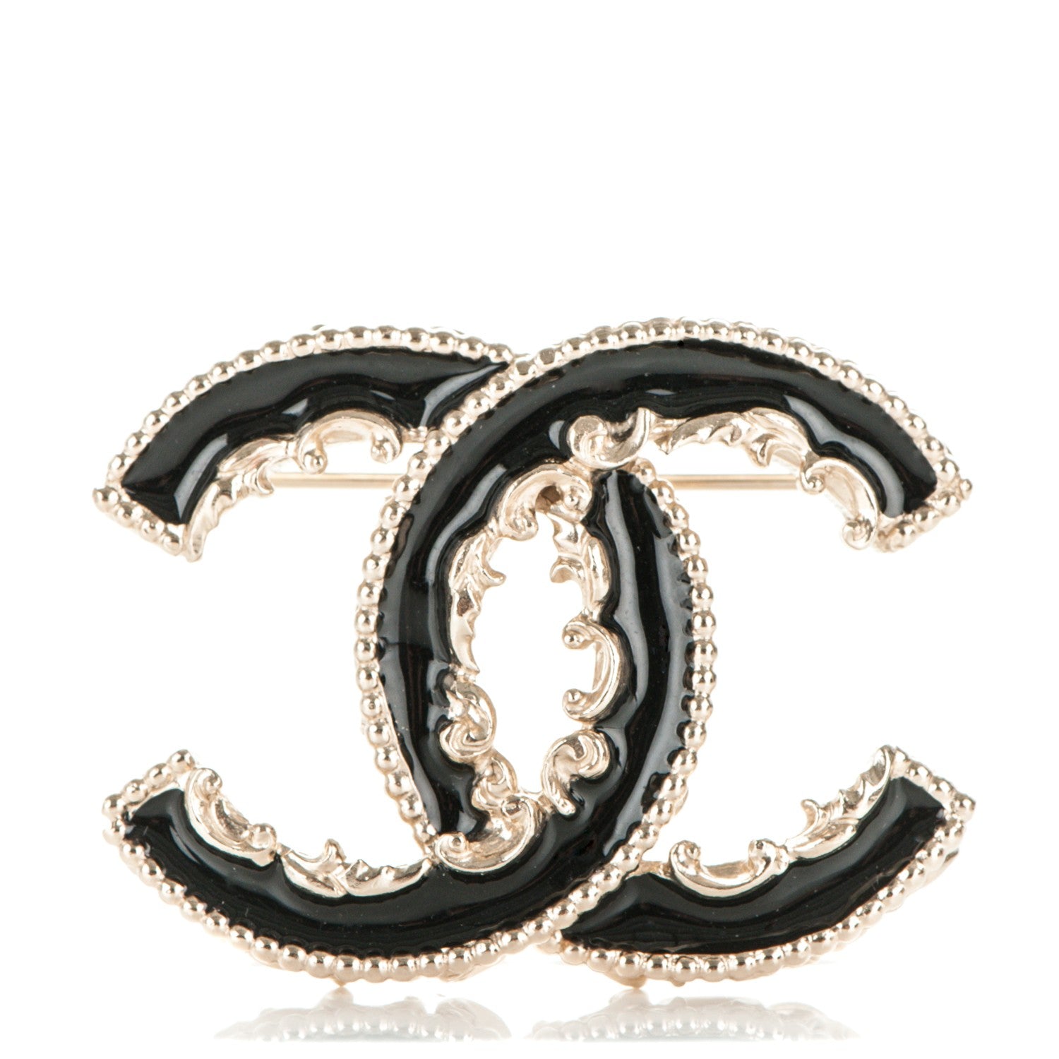 Chanel Enamel CC Baroque Brooch Black Gold 1 of 4