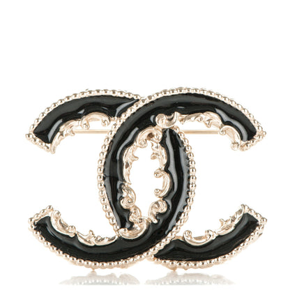 Chanel Enamel CC Baroque Brooch Black Gold 1 of 4