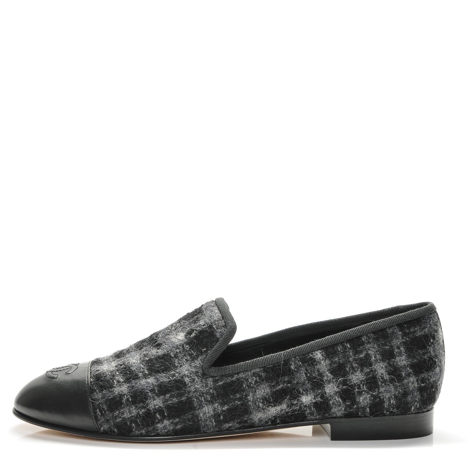 Chanel Tweed Lambskin Cap Toe Loafers 38 Blue Grey Black 1 of 11