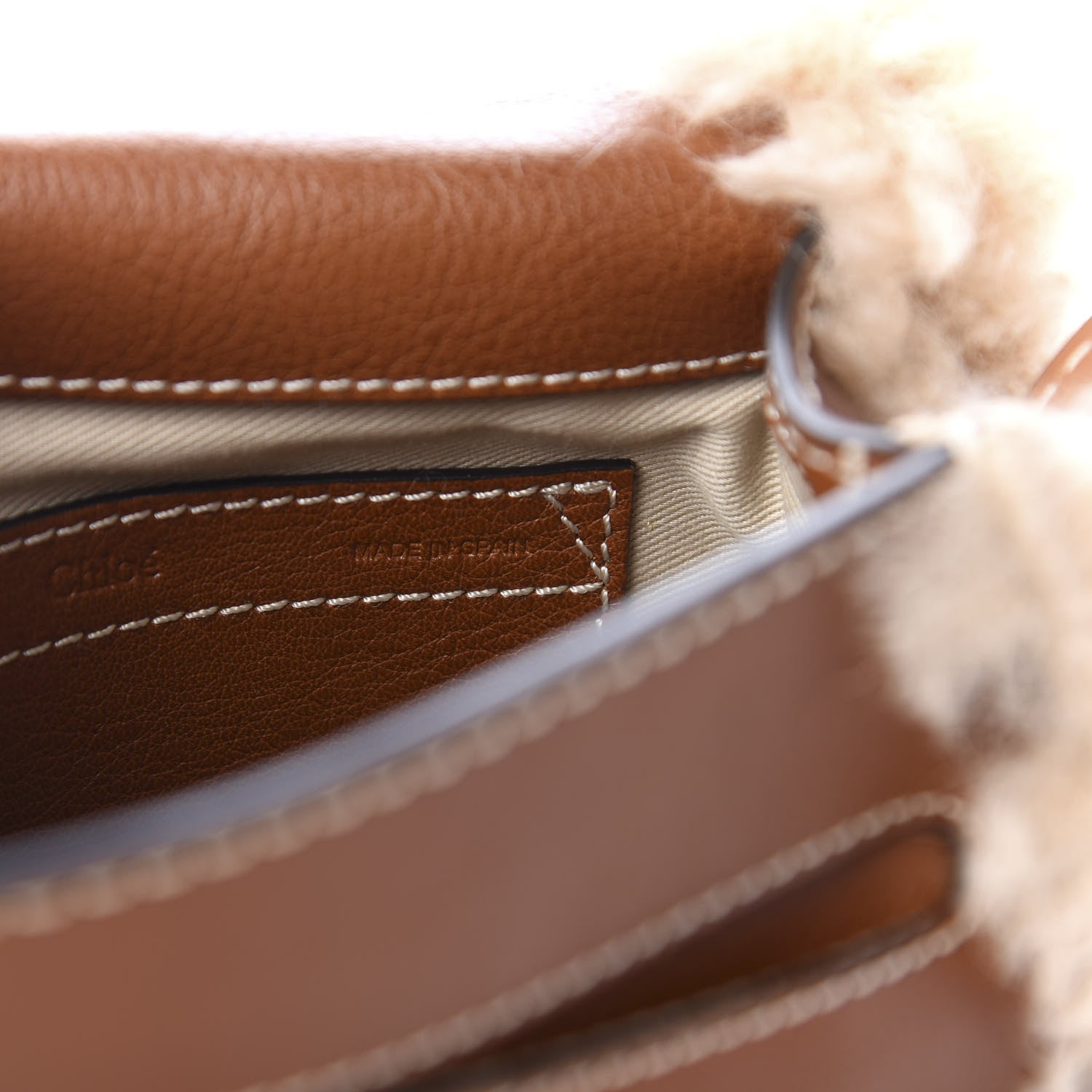 Chloe Small Grain Shiny Calfskin Shearling Small Marcie Round Crossbody Bag Caramel 9 of 10