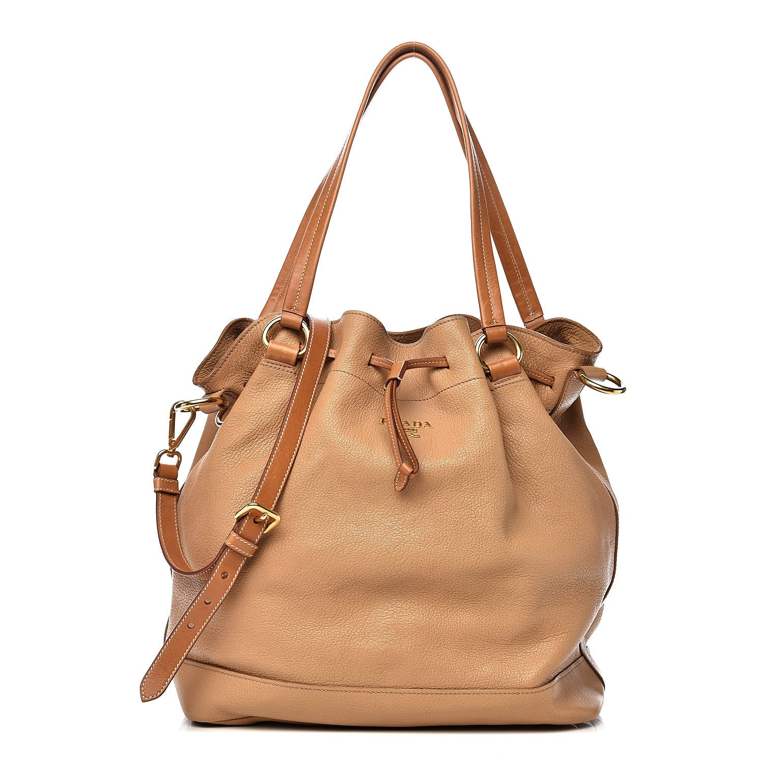 Prada Goatskin Drawstring Bucket Bag Miele 1 of 11