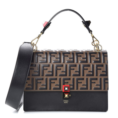 Fendi Vitello Liberty Bi-Color FF 1974 Embossed Kan I Shoulder Bag Black Maya 1 of 14