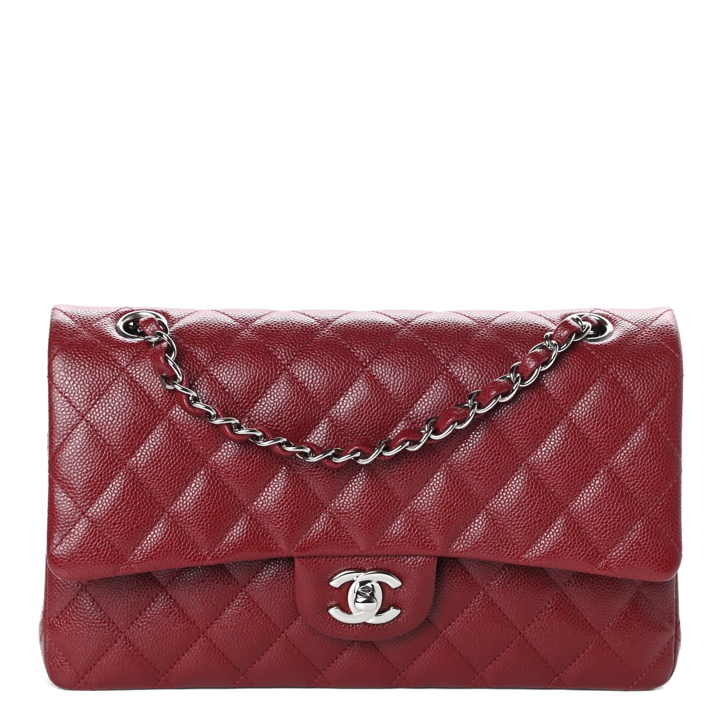 Caviar Quilted Medium Double Flap Burgundy